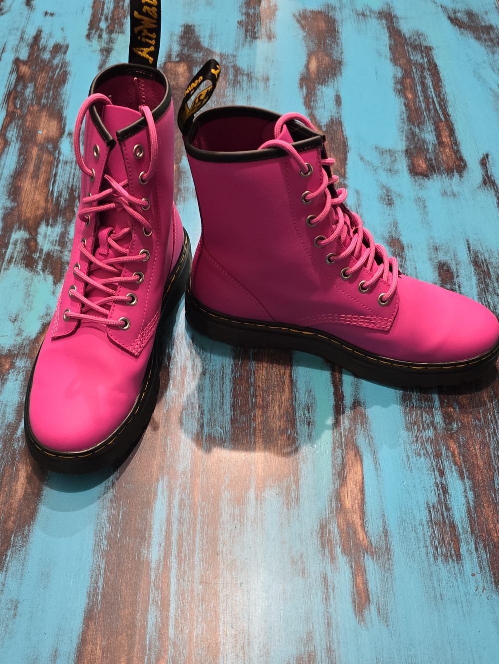 Dr. Martens Hot Pink Lace-Up Leather Combat Boots Worn Once